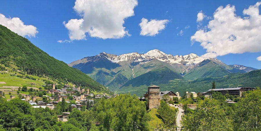 Russian mountains and village