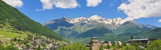 Russian mountains and village