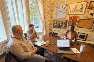 Students meet with Babushak to learn about her recent documentaries.
