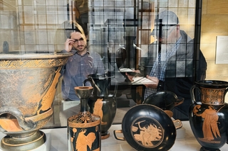 Students conduct their final exam at the Yale Art Gallery.